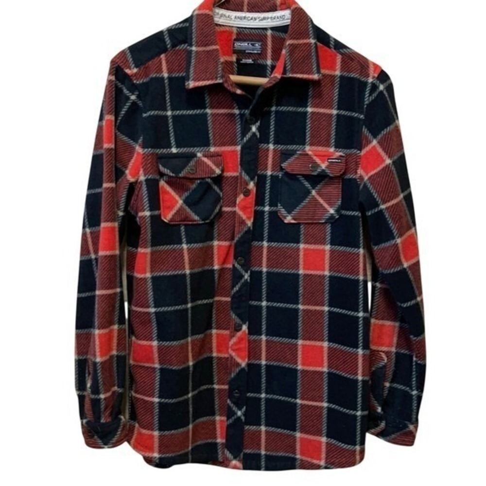 O'Neill Flannel Shirt Boys XL Fleece Plaid Red Black Long Sleeve Surf Casual
